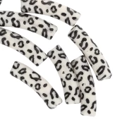19x5 mm curved tube beads in opaque acrylic - Cheetah pattern - Ecru - Black x4