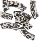 Beads curved tubes 35x11 mm acrylic opaque - Leopard pattern - Black - Beige x4