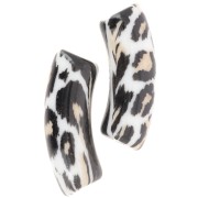 Beads curved tubes 35x11 mm acrylic opaque - Leopard pattern - Black - Beige x4