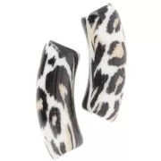 Beads curved tubes 35x11 mm acrylic opaque - Leopard pattern - Black - Beige x4