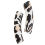 32x8 mm curved tube beads in opaque acrylic - Leopard pattern - Black - Beige x4