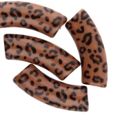 Curved tube beads 35x11 mm acrylic opaque - Cheetah pattern - Brown - Black x4
