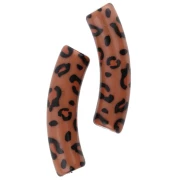 Beads curved tubes 32x8mm acrylic opaque - Cheetah pattern - Brown - Black x4