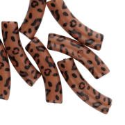 Beads curved tubes 32x8mm acrylic opaque - Cheetah pattern - Brown - Black x4