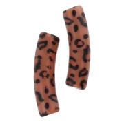 19x5 mm curved tube beads in opaque acrylic - Cheetah pattern - Brown - Black x4