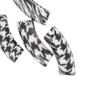 Curved tube beads 35x11 mm acrylic - Houndstooth pattern - Black - White x4