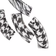 Perles tubes incurvé en acrylique 35x11 mm - Motif Pied de poule - Noir - Blanc x4