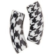 Curved tube beads 35x11 mm acrylic - Houndstooth pattern - Black - White x4