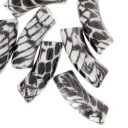 Curved tube beads 35x11 mm acrylic opaque - Snake motif - White - Black x4