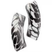 Curved tube beads 35x11 mm acrylic opaque - Snake motif - White - Black x4