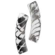 32x8 mm curved tube beads in opaque acrylic - Snake motif - White - Black x4