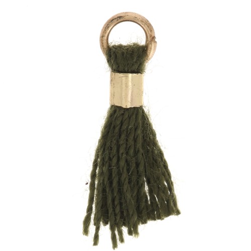 12mm Imitation cotton tassel with bead attachment - Gold - Olive green x1