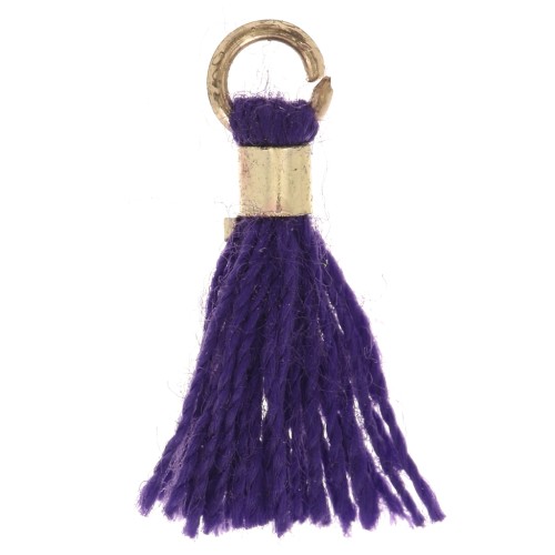 12mm Imitation cotton tassel with bead attachment - Gold - Purple x1