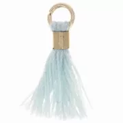 12mm Imitation cotton tassel with bead attachment - Gold - Light blue x1