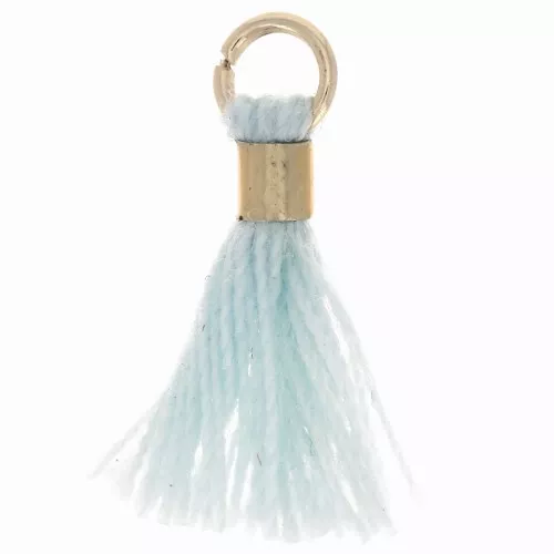 12mm Imitation cotton tassel with bead attachment - Gold - Light blue x1
