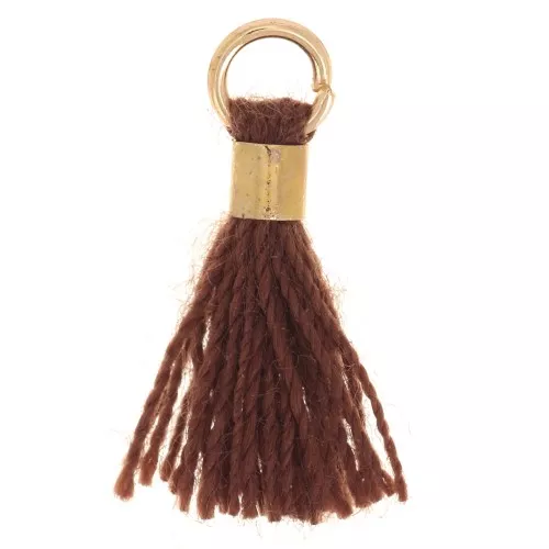 12mm Imitation cotton tassel with bead attachment - Gold - Brown x1