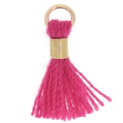 12mm Imitation cotton tassel with bead attachment - Gold - Fuchsia x1