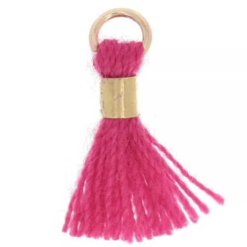 12mm Imitation cotton tassel with bead attachment - Gold - Fuchsia x1