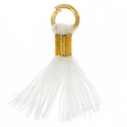 12mm Imitation cotton tassel with bead attachment - Gold - White x1|raw }}