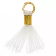 12mm Imitation cotton tassel with bead attachment - Gold - White x1