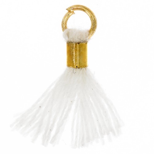 12mm Imitation cotton tassel with bead attachment - Gold - White x1