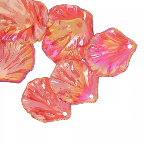 20x17mm curved flower petal beads in clear acrylic - Red AB x12