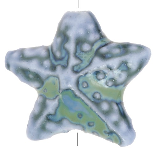 19x21mm Ceramic starfish bead - Marbled Blue - Green x1