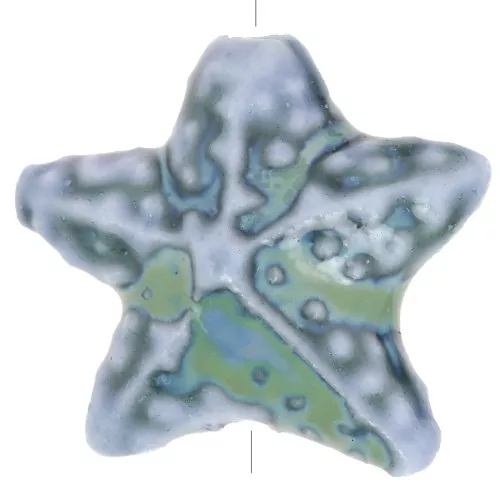 19x21mm Ceramic starfish bead - Marbled Blue - Green x1