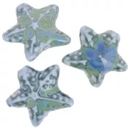 19x21mm Ceramic starfish bead - Marbled Blue - Green x1