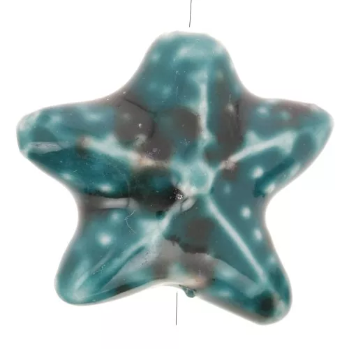 19x21mm Ceramic starfish bead - Marbled Blue Green - Brown x1