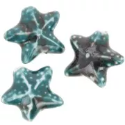 19x21mm Ceramic starfish bead - Marbled Blue Green - Brown x1