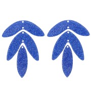 Set of 6 62x45mm acrylic leaf pendants to mount - Glitter royal blue x1|raw }}