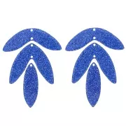 Set de 6 pendentifs feuilles 62x45 mm en acrylique à monter - Pailleté bleu roi