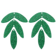 Set of 6 62x45mm acrylic leaf pendants to mount - Glitter fir green x1|raw }}