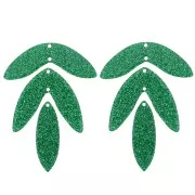 Pendants - Charms - Set de 6 pendentifs feuilles 62x45 mm en acrylique à monter - Pailleté vert sapin Set de 6 pendentifs feuilles 62x45 mm en acrylique à monter - Pailleté vert sapin