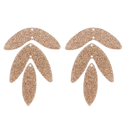Set of 6 62x45mm acrylic leaf pendants to mount - Bronze glitter x1
