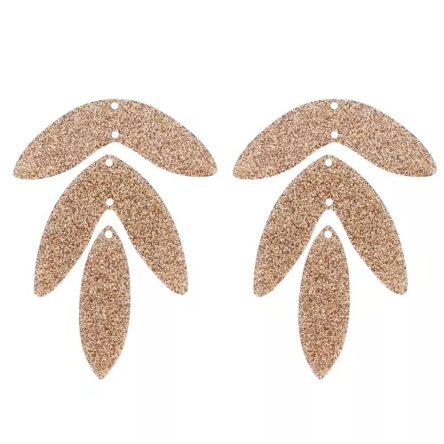Set of 6 62x45mm acrylic leaf pendants to mount - Bronze glitter x1