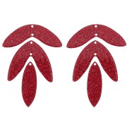 Set of 6 62x45mm acrylic leaf pendants to mount - Red glitter x1|raw }}