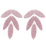 Set of 6 62x45mm acrylic leaf pendants to mount - Old rose glitter x1|raw }}