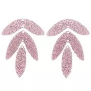 Set of 6 62x45mm acrylic leaf pendants to mount - Old rose glitter x1