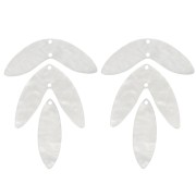 Set of 6 62x45mm acetate leaf pendants to mount - Pearlescent white x1|raw }}