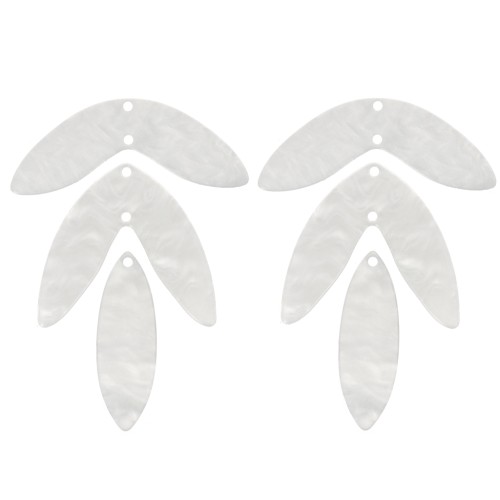 Set of 6 62x45mm acetate leaf pendants to mount - Pearlescent white x1