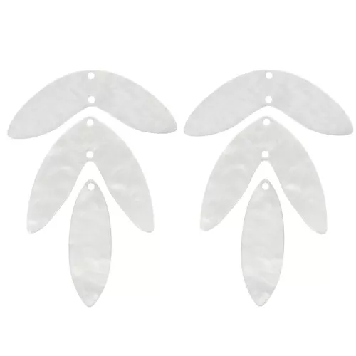 Set of 6 62x45mm acetate leaf pendants to mount - Pearlescent white x1