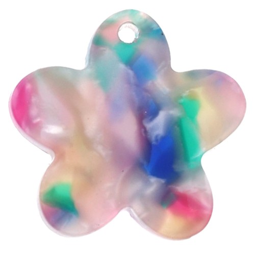 19mm acetate flower charm - Tortoiseshell - Blue - Pink - Green pearl x1