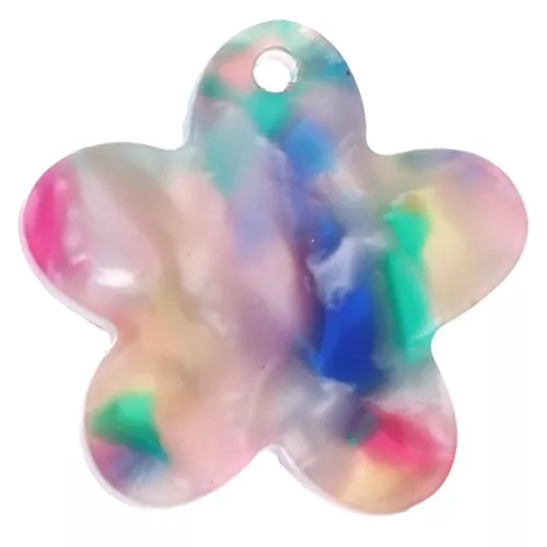19mm acetate flower charm - Tortoiseshell - Blue - Pink - Green pearl x1