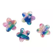 19mm acetate flower charm - Tortoiseshell - Blue - Pink - Green pearl x1