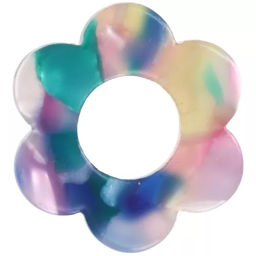 18mm Acetate Flower Pendant - Tortoiseshell - Blue - Pink - Green Pearl x1