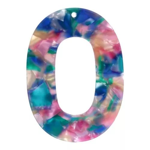 Oval hollowed-out pendant 47x34mm acetate - Tortoiseshell Blue - Pink - Pearly green