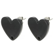 14x15.5mm Acrylic heart earstuds - Black x2