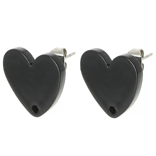 14x15.5mm Acrylic heart earstuds - Black x2